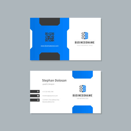 Business card design blue and black colors template modern corporate branding style vector illustration. Two sides with abstract logo on clean backgroundのイラスト素材