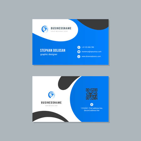 Business card design blue and black colors template modern corporate branding style vector illustration. Two sides with abstract logo on clean backgroundのイラスト素材