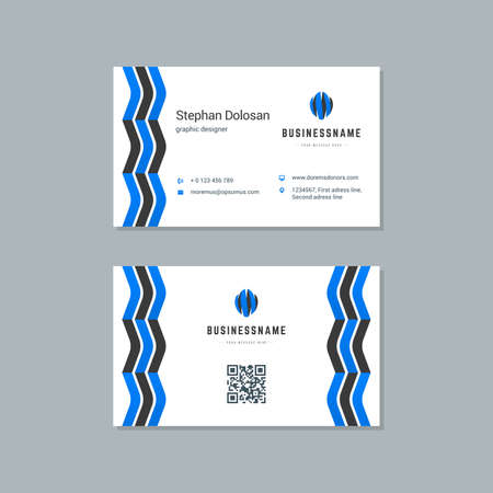 Business card design blue and black colors template modern corporate branding style vector illustration. Two sides with abstract logo on clean backgroundのイラスト素材