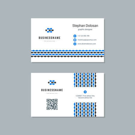 Business card design blue and black colors template modern corporate branding style vector illustration. Two sides with abstract logo on clean backgroundのイラスト素材