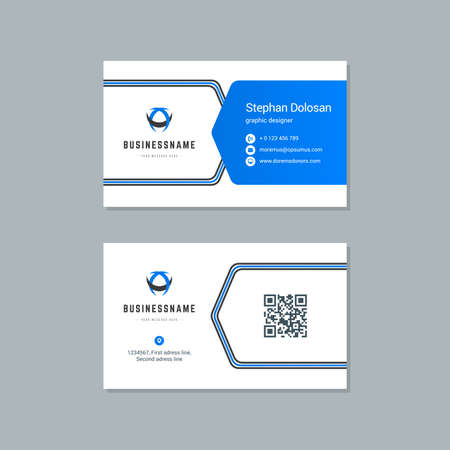 Business card design blue and black colors template modern corporate branding style vector illustration. Two sides with abstract logo on clean backgroundのイラスト素材