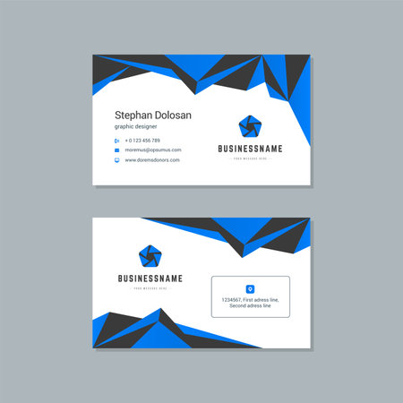 Business card design blue and black colors template modern corporate branding style vector illustration. Two sides with abstract logo on clean backgroundのイラスト素材