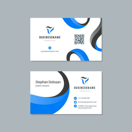 Business card design blue and black colors template modern corporate branding style vector illustration. Two sides with abstract logo on clean backgroundのイラスト素材