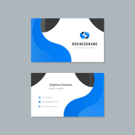 Business card design blue and black colors template modern corporate branding style vector illustration. Two sides with abstract logo on clean backgroundのイラスト素材