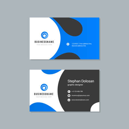 Business card design blue and black colors template modern corporate branding style vector illustration. Two sides with abstract logo on clean backgroundのイラスト素材