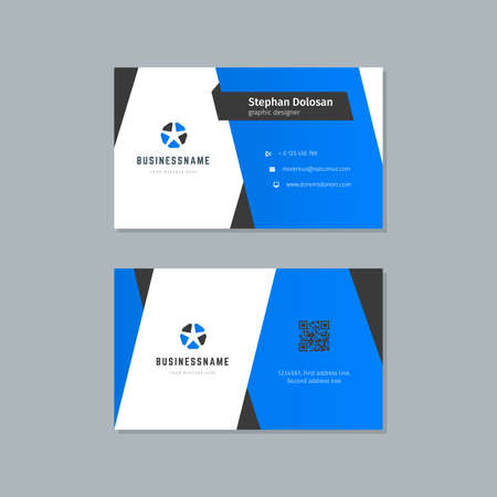 Business card design blue and black colors template modern corporate branding style vector illustration. Two sides with abstract logo on clean backgroundのイラスト素材