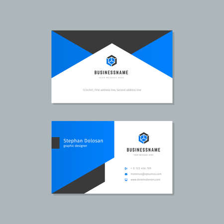 Business card design blue and black colors template modern corporate branding style vector illustration. Two sides with abstract logo on clean backgroundのイラスト素材