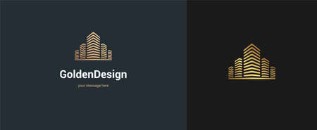 Vector abstract wire lines skyscrapers logo emblem design elegant modern minimal style vector illustration. Premium business geometric logotype symbol for corporate identity.のイラスト素材