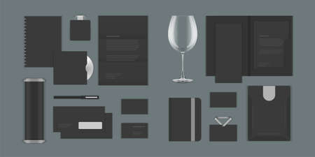 Business corporate identity mock ups template for Logo presentation design elements vector set. Stationery objects business card, blank paper, envelope and other.のイラスト素材