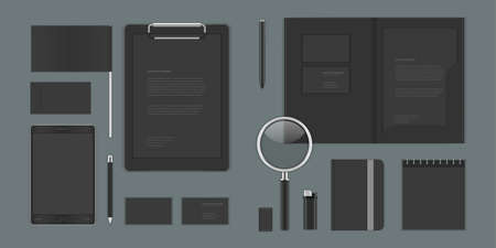 Business corporate identity mock ups template for Logo presentation design elements vector set. Stationery objects business card, blank paper, envelope and other.のイラスト素材