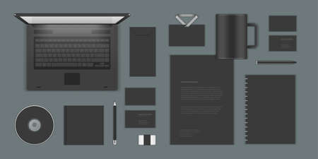 Business corporate identity mock ups template for Logo presentation design elements vector set. Stationery objects business card, blank paper, envelope and other.のイラスト素材