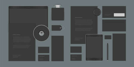 Business corporate identity mock ups template for Logo presentation design elements vector set. Stationery objects business card, blank paper, envelope and other.のイラスト素材