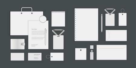 Business corporate identity mock ups template for Logo presentation design elements vector set. Stationery objects business card, blank paper, envelope and other.のイラスト素材