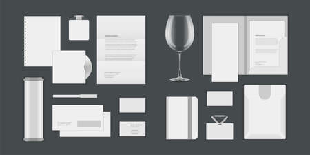 Business corporate identity mock ups template for Logo presentation design elements vector set. Stationery objects business card, blank paper, envelope and other.のイラスト素材