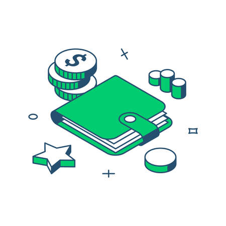 Minimalist wallet cash money dollar for banking financial payment business commercial 3d icon isometric vector illustration. Billfold accessory for currency carrying storage economy income wealthのイラスト素材