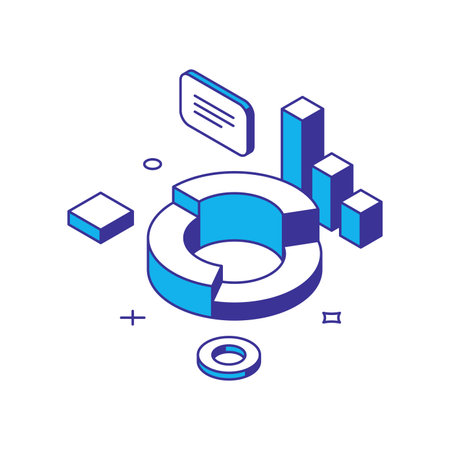 Planning data analyzing financial diagram chart with columns corporate strategy development dynamic 3d icon isometric vector illustration. Datum accounting infographic report marketing optimizationのイラスト素材