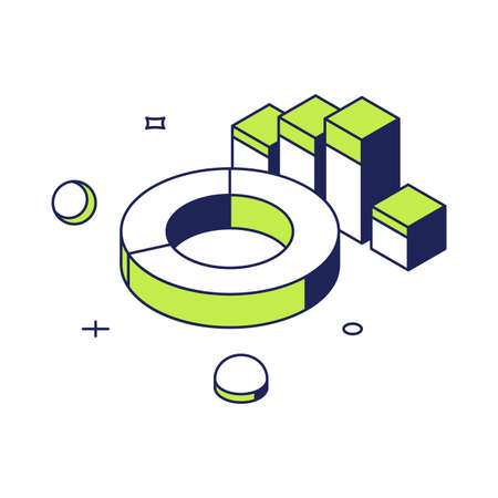 Customers feedback analyzing chart diagram service satisfaction evaluation dynamics isometric vector illustration. Analytics statistic data information report presentation client opinion monitoringのイラスト素材
