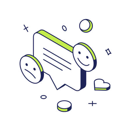 Positive negative comments customers feedback service brand quality satisfaction evaluation 3d icon isometric vector illustration. Media marketing client opinion chatting rating review ranking resultのイラスト素材