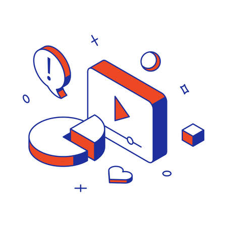 Searching engine optimization multimedia entertainment content cyberspace analyzing 3d icon isometric vector illustration. SEO marketing strategy development ranking search media serviceのイラスト素材