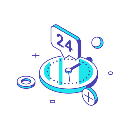 Contact us customer support 24 hours with watch clock quick tips 3d icon isometric vector illustration. Clients assistant service consulting helpline solution helpdesk technical advice telemarketingのイラスト素材