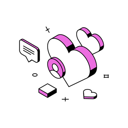 Social networks media communication society cyberspace connection like, comment, follow, add, chat 3d icon isometric vector illustration. Internet conversation texting mobile dating applicationのイラスト素材