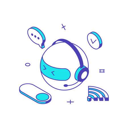 Customer support service robotic operator in headset client consultation helpline 3d icon isometric vector illustration. Information network online live assistance technical communication hotlineのイラスト素材