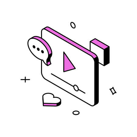Social networks media entertainment content 3d icon isometric vector illustration. Digital marketing cyberspace blogging advertising promotion remotely communication. Web technology deviceのイラスト素材