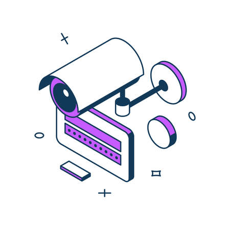 Cyber security log in page application camera monitoring remotely system 3d icon isometric vector illustration. Remote access password control inspection device for protective secrecy guardのイラスト素材