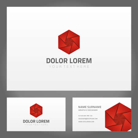 Collection red abstract circle twisted origami shape business card decorative design vector illustration. Set stylish art namecard branding identification spiral crystal contacts for communicationのイラスト素材