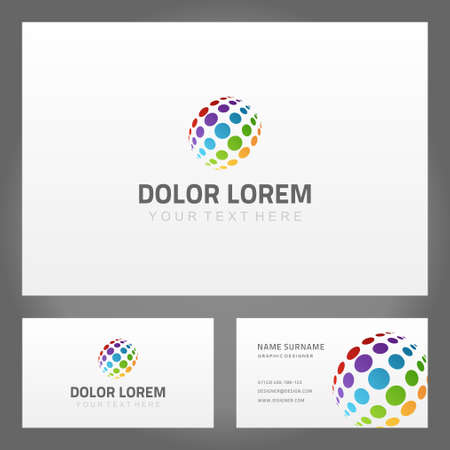 Set multicolored circle shape dots row global business card contact communications decorative design vector illustration. Collection colorful round rainbow geometric figure brand identification mockupのイラスト素材