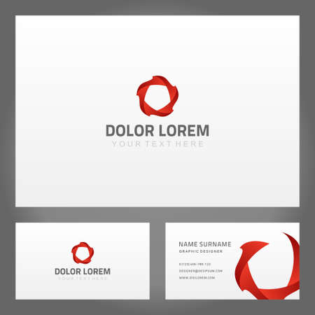Set red curved sharp ring with thorn business card geometric decorative design template vector illustration. Collection circle abstract figure exclusive privilege pass membership brand identityのイラスト素材
