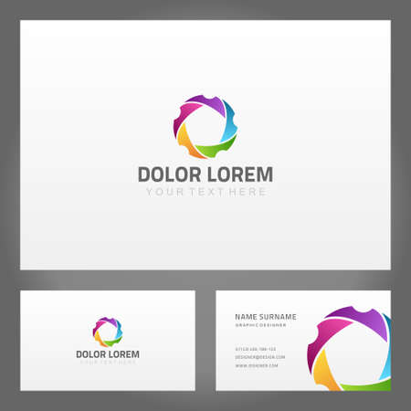 Set bright multicolored abstract ragged circle ring namecard branding identification design mockup vector illustration. Collection colorful round geometric shape business card template place for textのイラスト素材