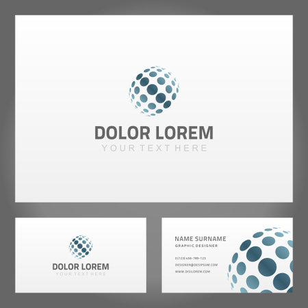 Set minimalist abstract global sphere dots pattern decorative ornament namecard with place for text vector illustration. Collection international communications circle pattern business card templateのイラスト素材