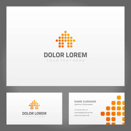 Set orange house ornamental minimalist gradient abstract dots emblem namecard with place for text vector illustration. Collection real estate figure dwelling agency business card decorative designのイラスト素材