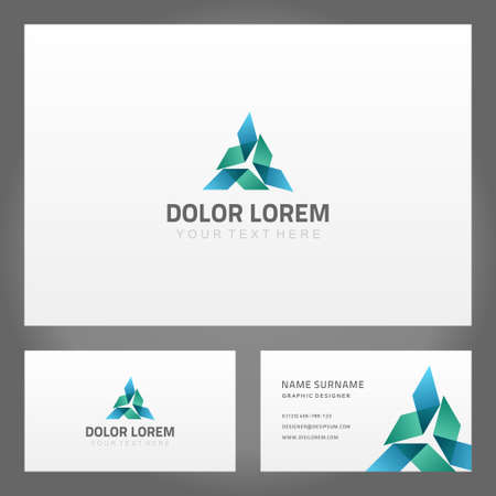 Set abstract triangle geometric figure pattern decorative design business card with place for text vector illustration. Collection geometry shape minimalist gradient ornament namecard templateのイラスト素材