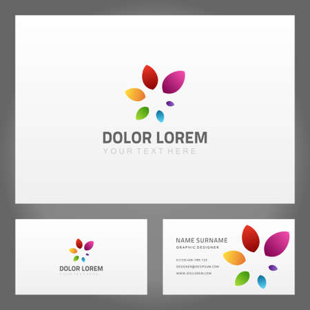 Set bright abstract multicolored petals circle ornament creative branding identification namecard vector illustration. Collection colorful floral pattern leaves business card design place for textのイラスト素材