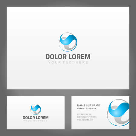 Set blue abstract minimalist space innovation sphere wave shape namecard corporate design vector illustration. Collection futuristic geometric decorative design business card mockup place for textのイラスト素材