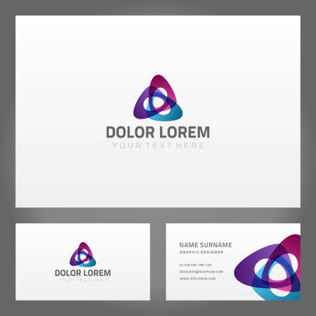 Set connected triangle abstract shape with hole center geometric ornamental pattern business card design vector illustration. Collection geometry innovation decorative namecard mockupのイラスト素材