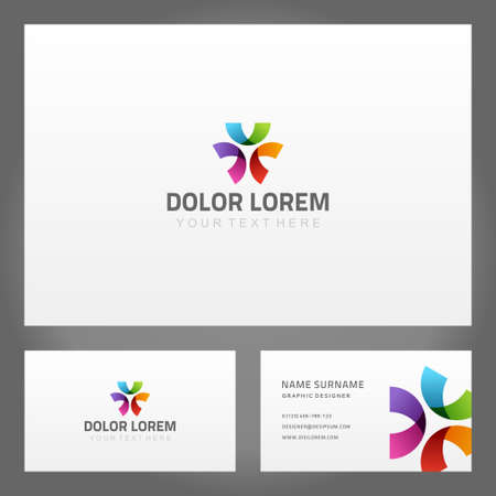 Collection curved multicolored abstract geometric shape ornamental pattern business card template vector illustration. Set bright futuristic wave geometry figure namecard exclusive creative designのイラスト素材