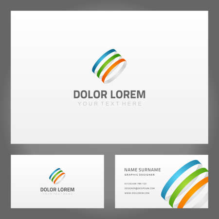 Collection bright multicolored rings circle tube pattern abstract creative business card design vector illustration. Set colored rounded smartbusiness innovation namecard for global communicationsのイラスト素材