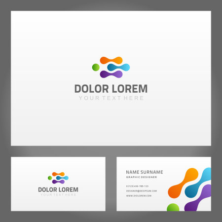 Set abstract symmetric skittle infinity shape with dot creative business card decorative design vector illustration. Collection multicolored geometric shape branding identification mockupのイラスト素材