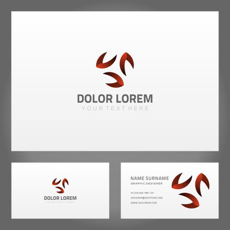 Set abstract red gradient horseshoe curved geometric shape business card design with place for text vector illustration. Collection geometry figure decorative corporate identity namecard templateのイラスト素材