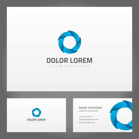 Set circle rotation thorns ragged mechanism abstract development innovation ornament business card vector illustration. Collection rounded blue ring gradient 3d mockup namecard decorative designのイラスト素材