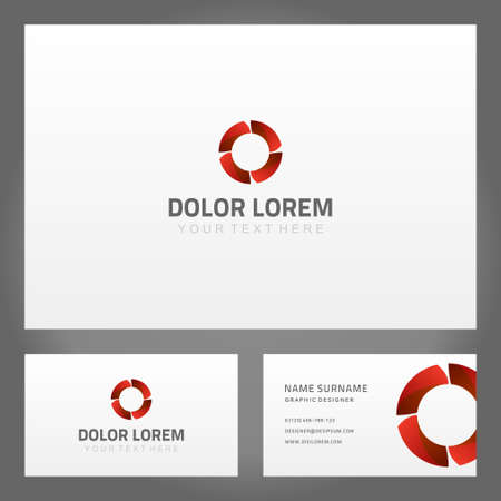 Set rounded red gradient ring abstract flower geometric petals business card template vector illustration. Collection circle geometry ornament decorative pattern corporate identity with place for textのイラスト素材