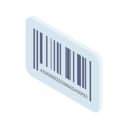 Isometric barcode minimalist 3d vector illustration. Commercial code with data for comfortable retail digital catalog organization. Inventory information, logistic datum, identification sticker markのイラスト素材
