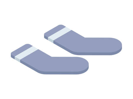 Pair of gray socks white stripe isometric vector illustration. 3d icon classic foot wear stylish fashionable feet apparel isolated. Legs cotton clothing textile wardrobe. Fabric sports casual clothesのイラスト素材