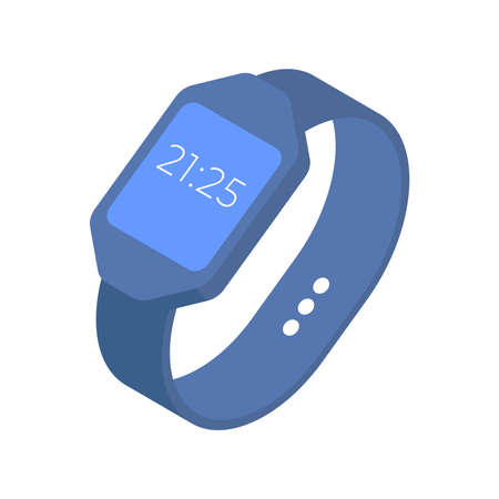Modern electronic watch with rubber strap and digital display minimalist 3d icon isometric vector illustration. Smartwatch tech sport accessory internet application time connection clock deviceのイラスト素材