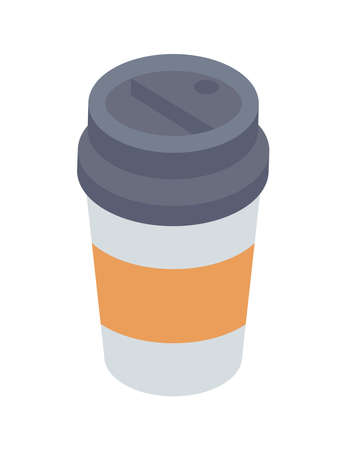 Coffee paper cup with cupholder isometric 3d icon vector illustration. Traditional fragrance morning beverage comfortable takeaway isolated. Recycling container for liquid drink from cafe coffeeshopのイラスト素材