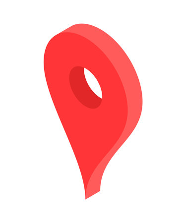 Red map pin location pointer minimalist 3d icon vector illustration. Traditional symbol direction mark GPS GPRS place position locate isolated. Isometric navigational mark searching destinationのイラスト素材