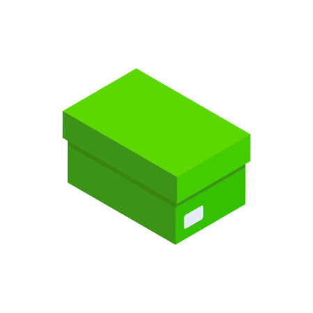 Green rectangle cardboard box with lid shopping goods shoes clothes package 3d icon isometric vector illustration. Classic retail pack for carrying and storage purchase minimalist decorative designのイラスト素材